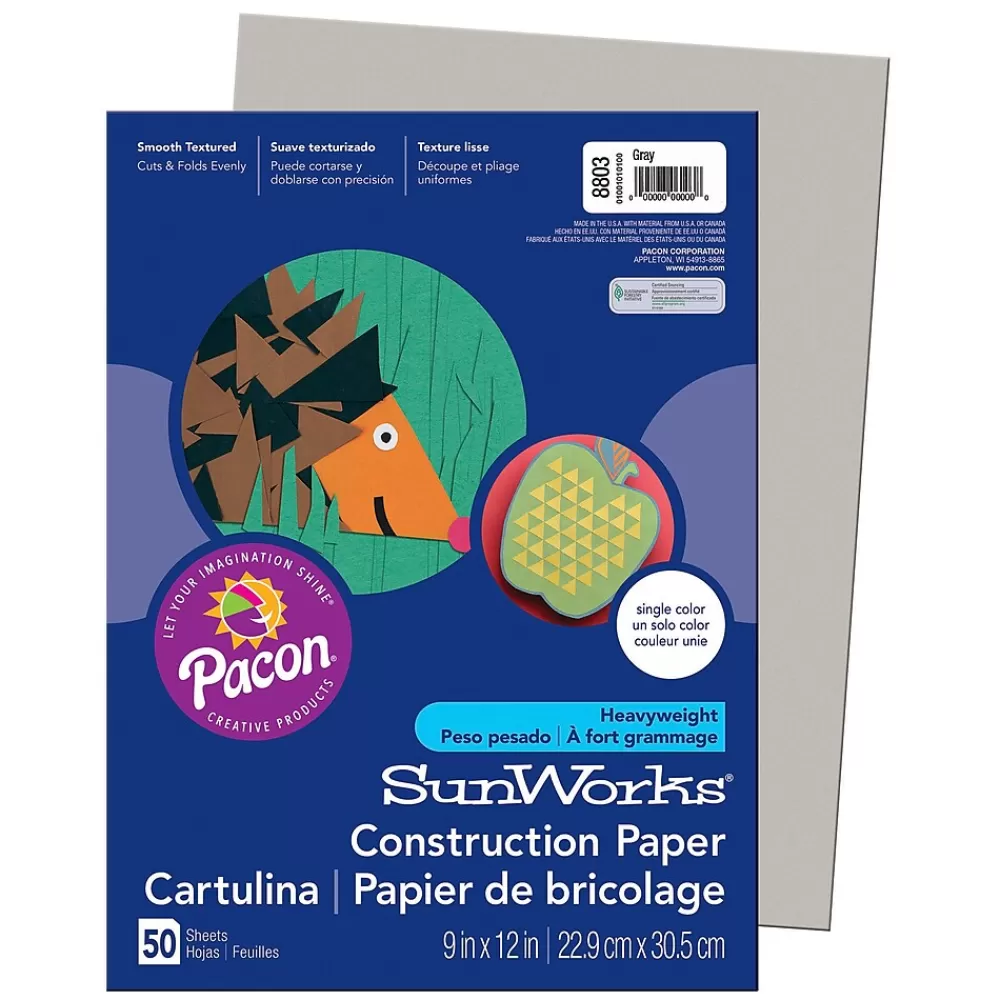 Pacon Prang® Construction Paper, Gray, 9" x 12", 50 Sheets Per Pack, 10 Packs (PAC8803-10) Cheap