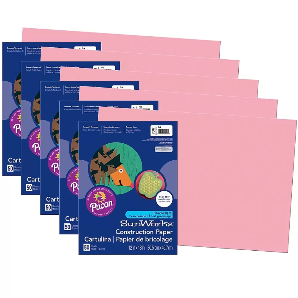 Pacon Prang® Construction Paper, Pink, 12" x 18", 50 Sheets Per Pack, 5 Packs (PAC7007-5) Store