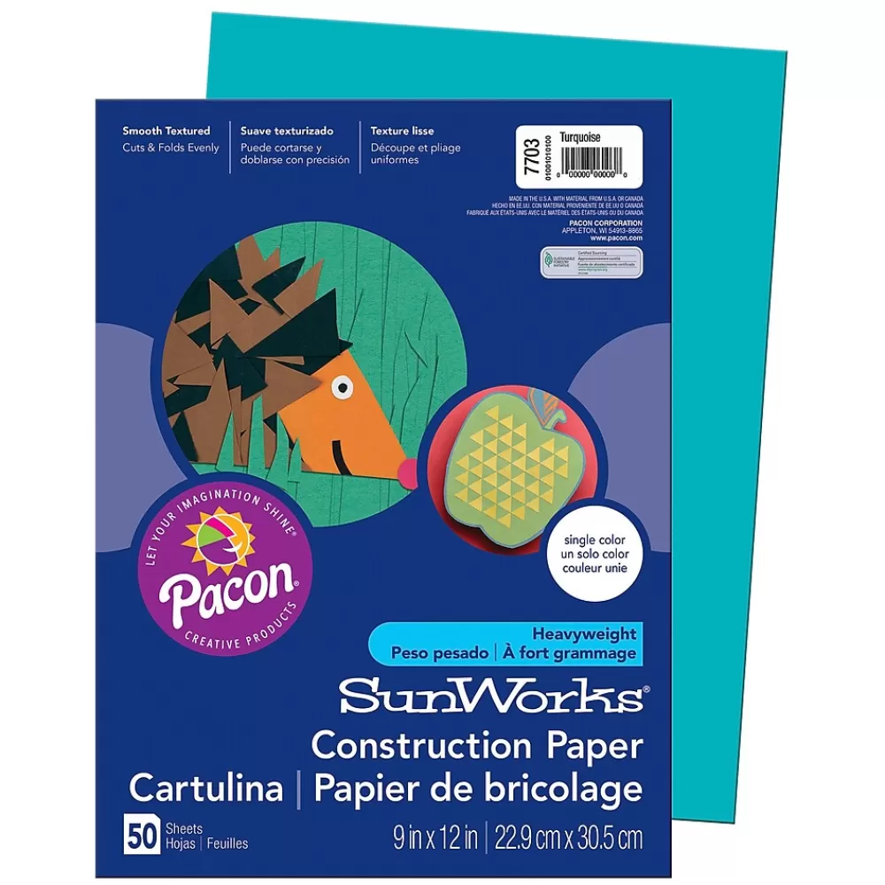 Pacon Prang® Construction Paper, Turquoise, 9" x 12", 50 Sheets Per Pack, 10 Packs (PAC7703-10) Hot