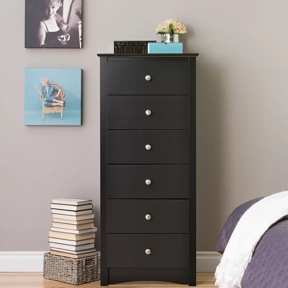 Prepac ™ 53.25" Sonoma Tall 6 Drawer Chest, Black Fashion