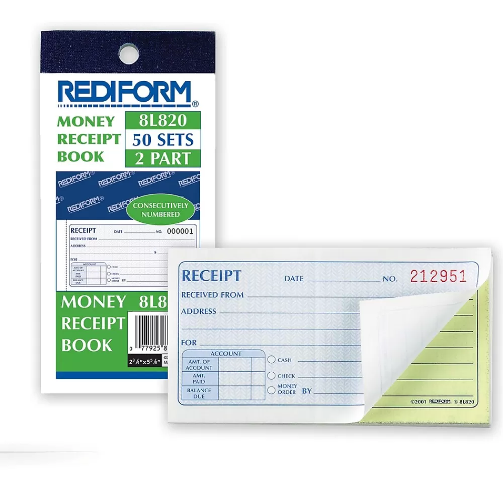 Rediform Money Receipt Book, 2 3/4" x 5", 50 Sheets/Book (RED8L820) Clearance