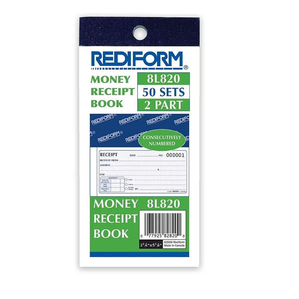 Rediform Money Receipt Book, 2 3/4" x 5", 50 Sheets/Book (RED8L820) Clearance