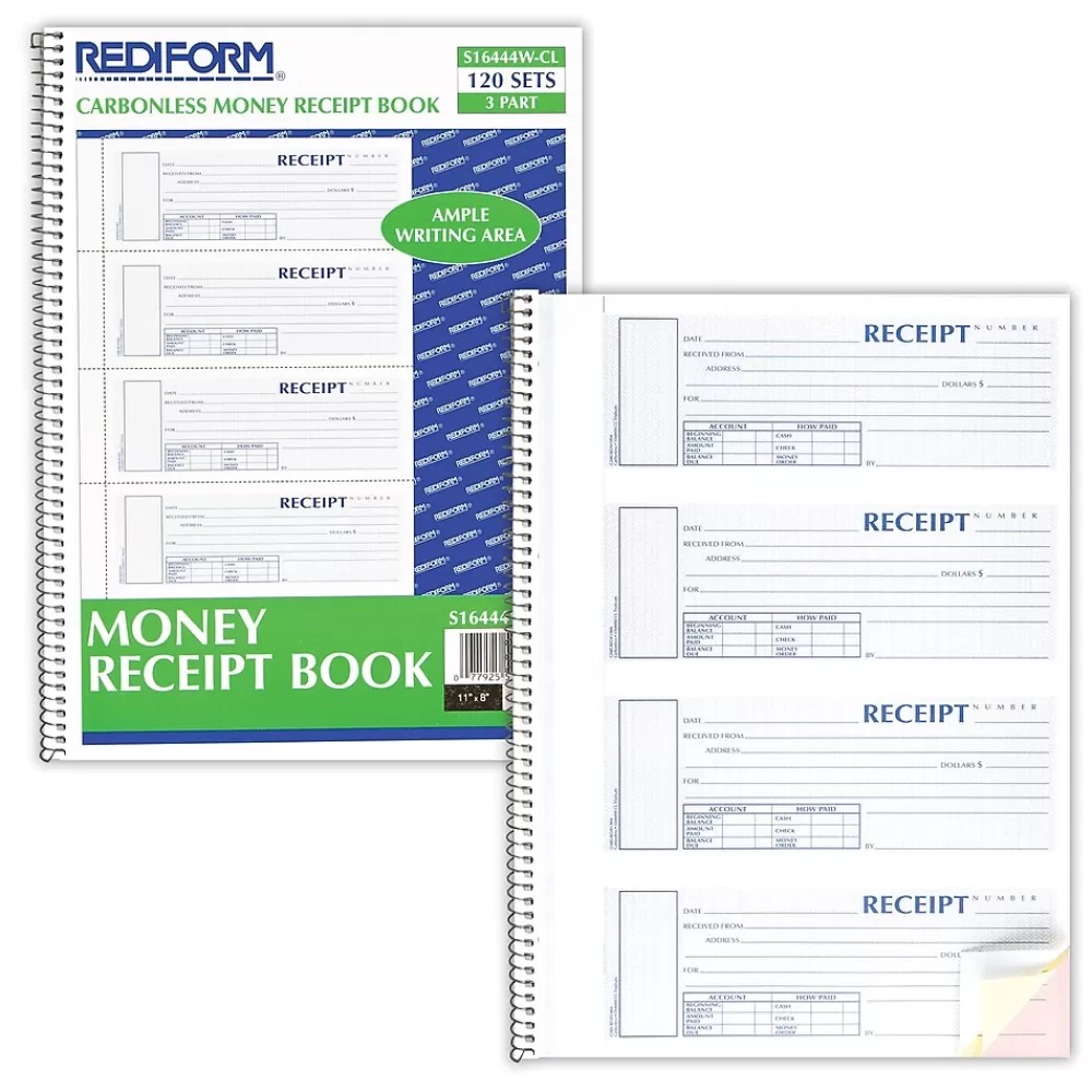 Rediform Money Receipt Book, 2 3/4" x 7", Carbonless, 120 Sets/Book (S16444WCL) Fashion