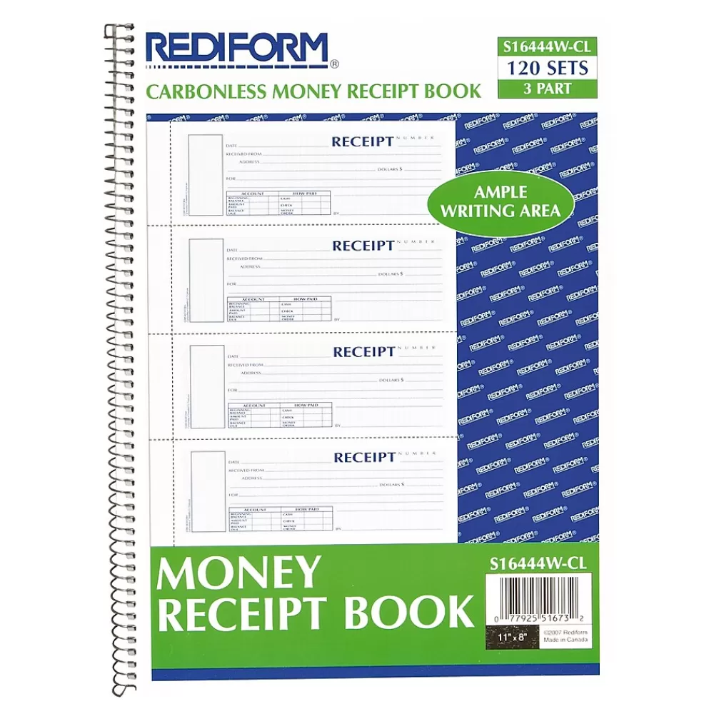 Rediform Money Receipt Book, 2 3/4" x 7", Carbonless, 120 Sets/Book (S16444WCL) Fashion