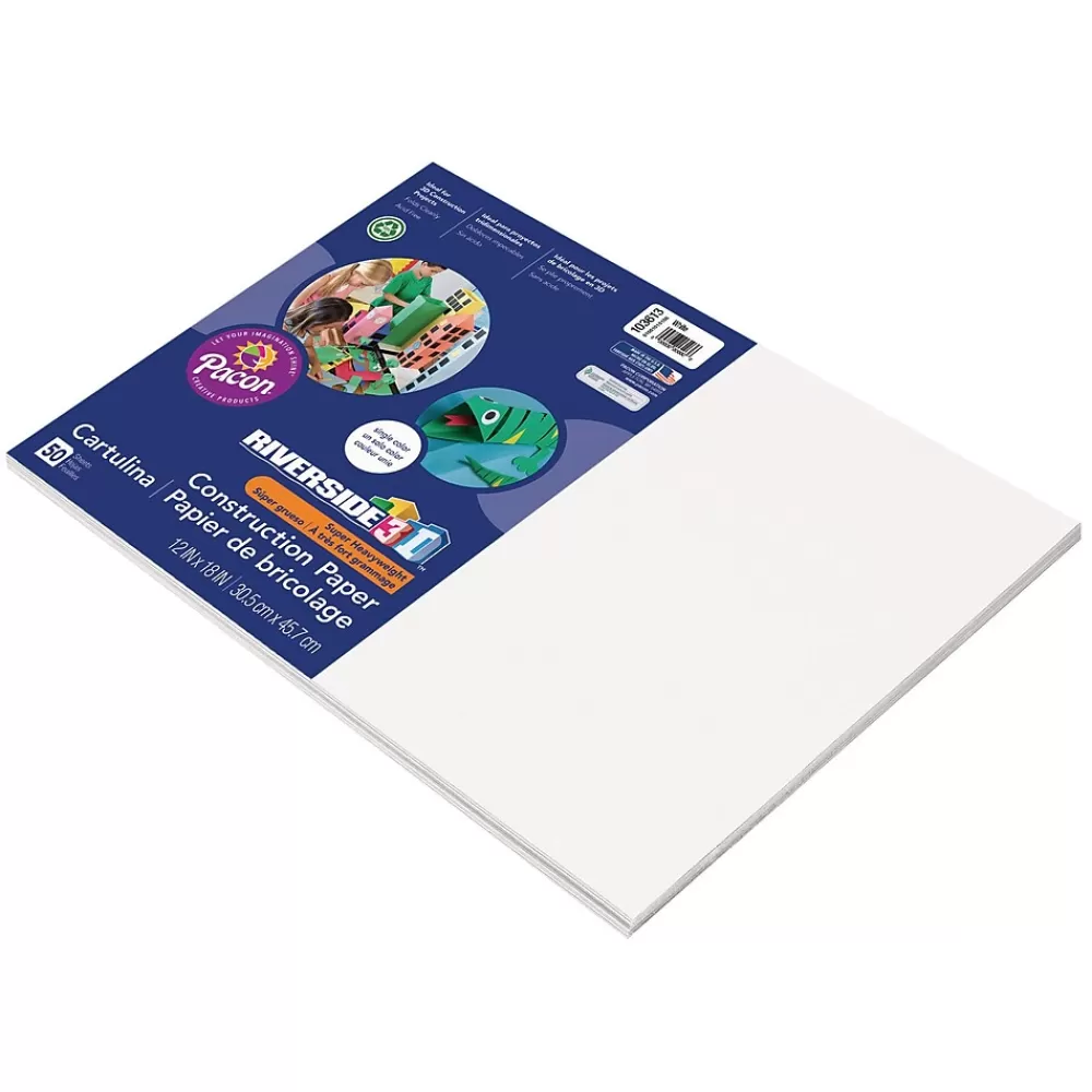 Riverside 3D 12" x 18" Construction Paper, White, 50 Sheets (P103613) Cheap