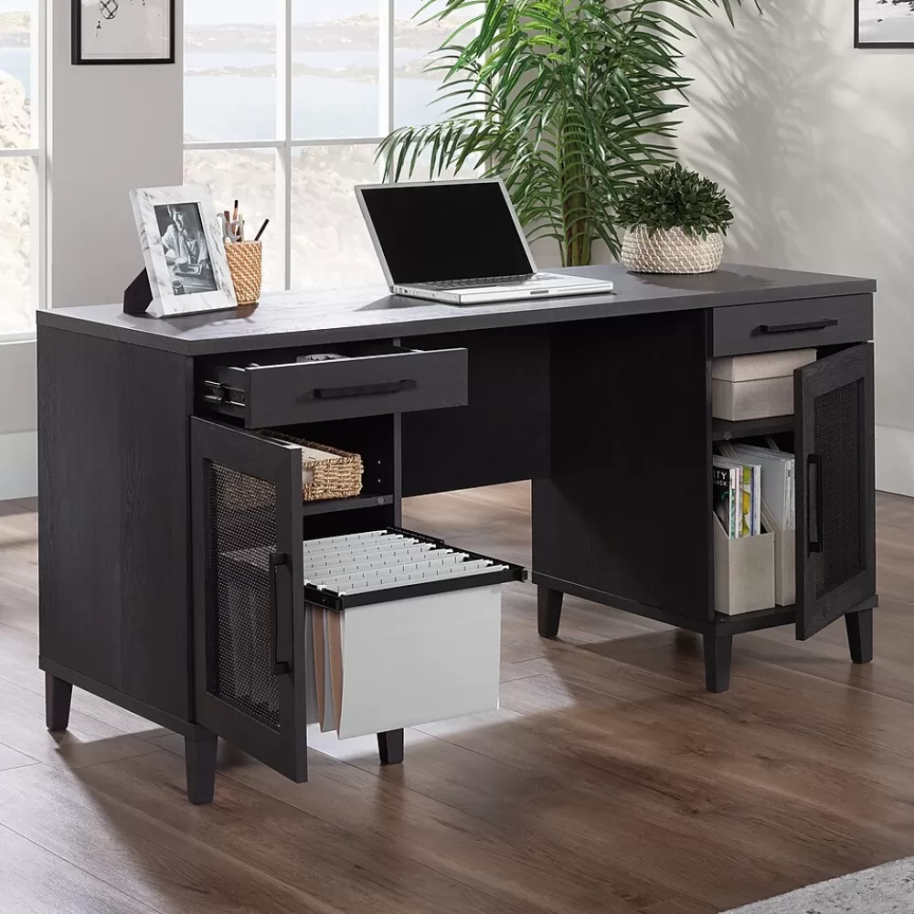 Sauder Tiffin Line 60"W Double Pedestal Desk, Raven Oak (433266) Shop