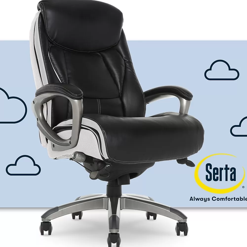 Serta Lautner Ergonomic Bonded Leather Swivel Executive Chair, Black/Cream (44942) Flash Sale