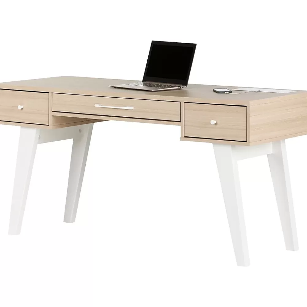 South Shore Helsy 60"W Computer Desk, Soft Elm/White (13297) Hot