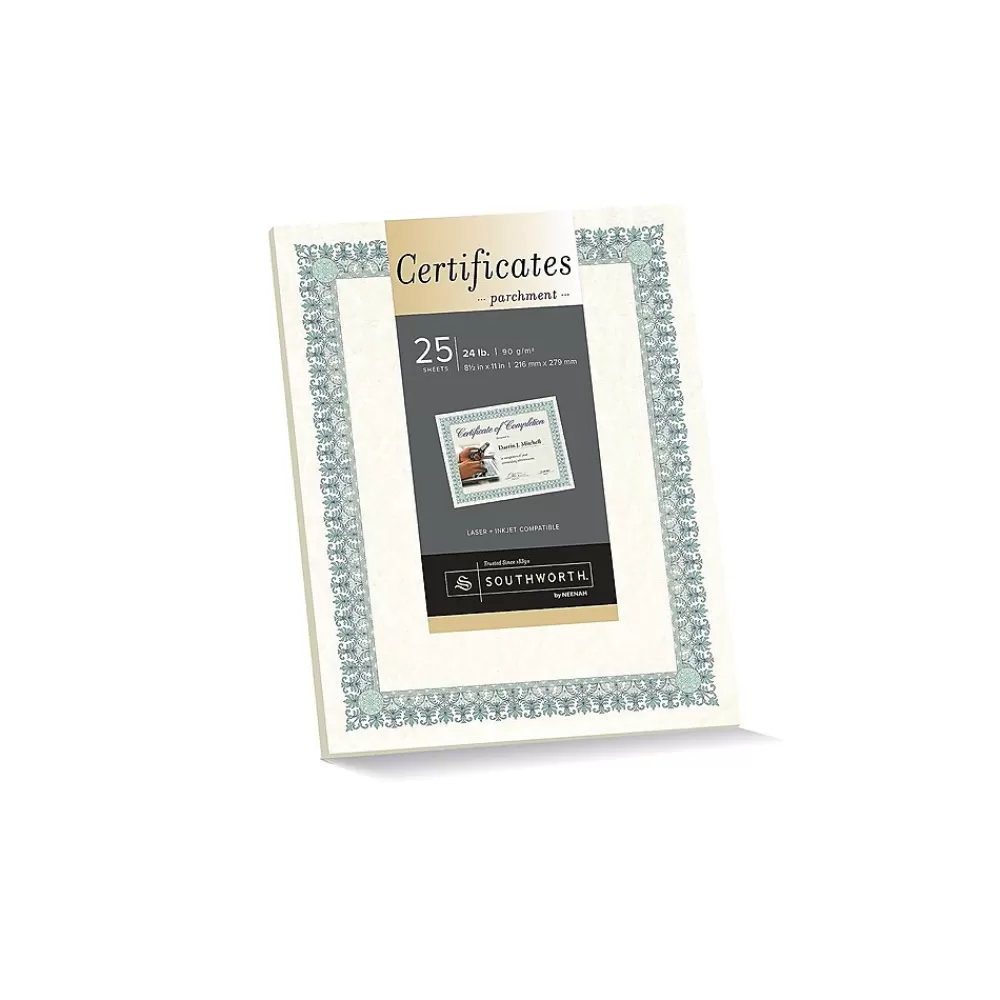 Southworth Parchment Certificates, 8.5" x 11", Ivory, 25/Pack (CT3R) Clearance