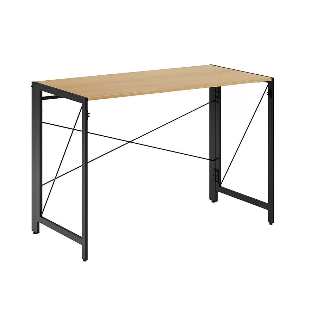 Space Solutions 43"W Folding Home Office Desk, Black/Teak (24969) Flash Sale