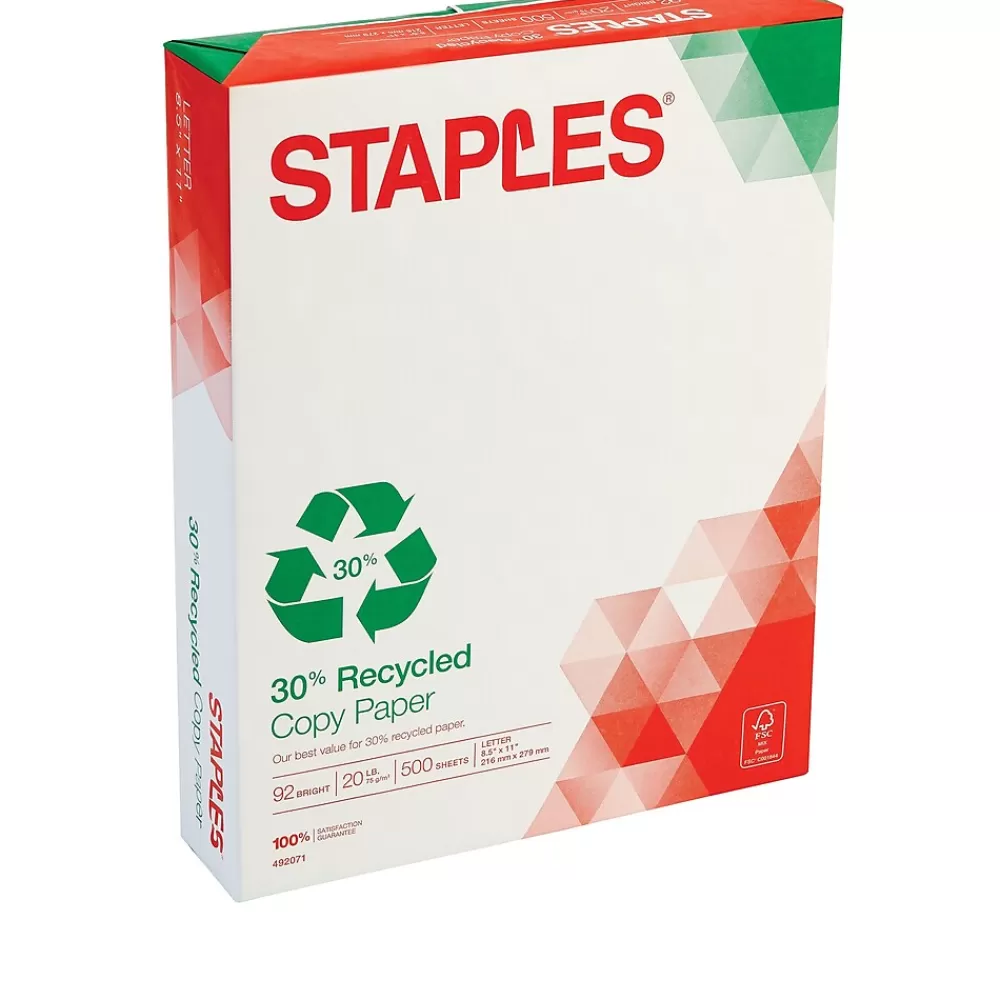 Staples 30% Recycled 8.5" x 11" Copy Paper, 20 lbs., 92 Brightness, 500/Ream (112350/1542) Cheap