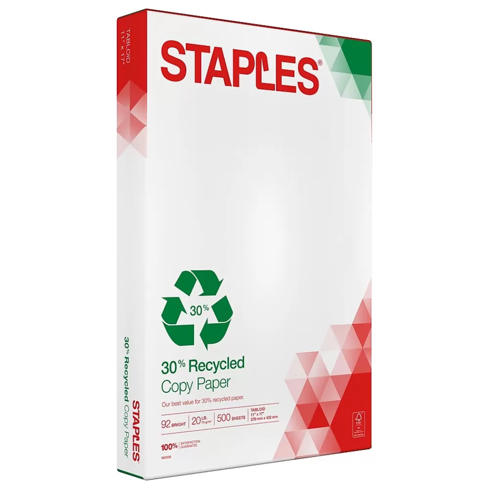 Staples 30% Recycled 11" x 17" Copy Paper, 20 lbs., 92 Brightness, 500/Ream (112390) Flash Sale