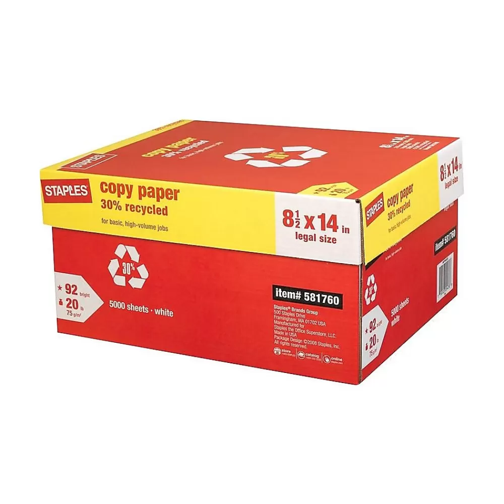 Staples 30% Recycled Copy Paper, 8.5" x 14", 20 lbs., White, 500 Sheets/Ream, 10 Reams/Carton (112380) Online