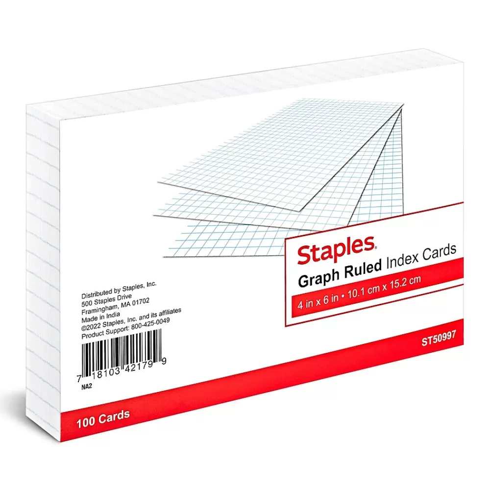 Staples ™ 4" x 6" Index Card, Graph Ruled, White, 100/Pack (TR50997) Outlet