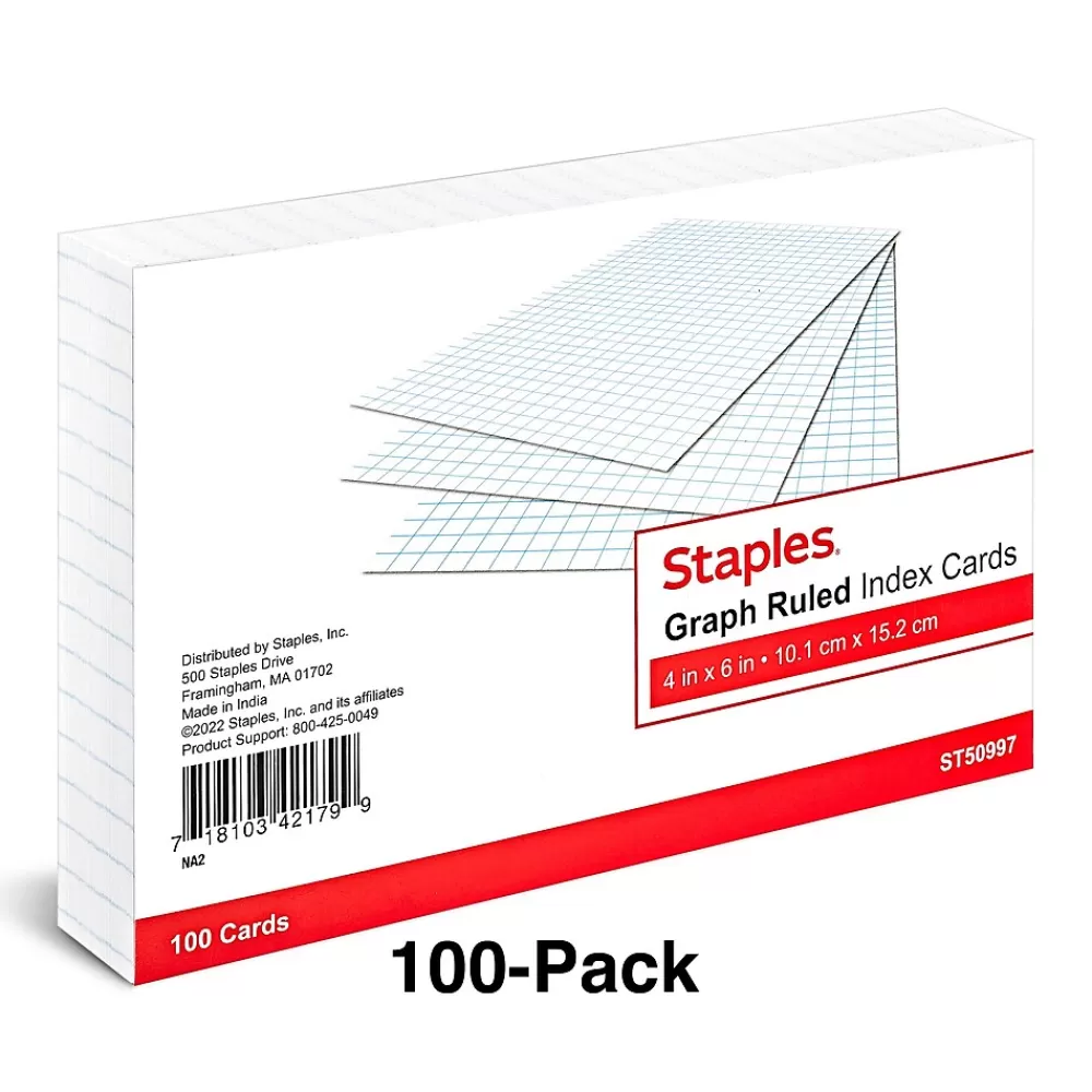 Staples ™ 4" x 6" Index Card, Graph Ruled, White, 100/Pack (TR50997) Outlet