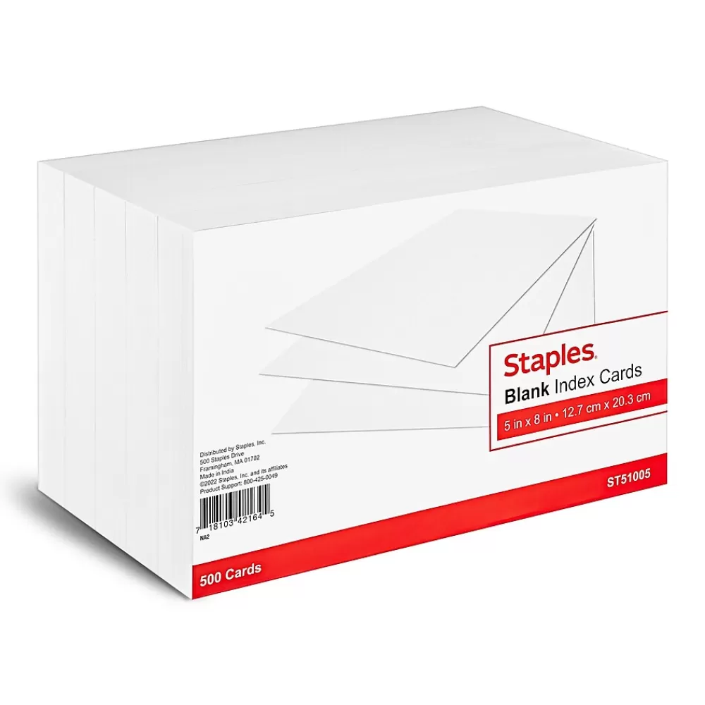 Staples 5" x 8" Index Cards, Blank, White, 500/Pack (TR51005) New