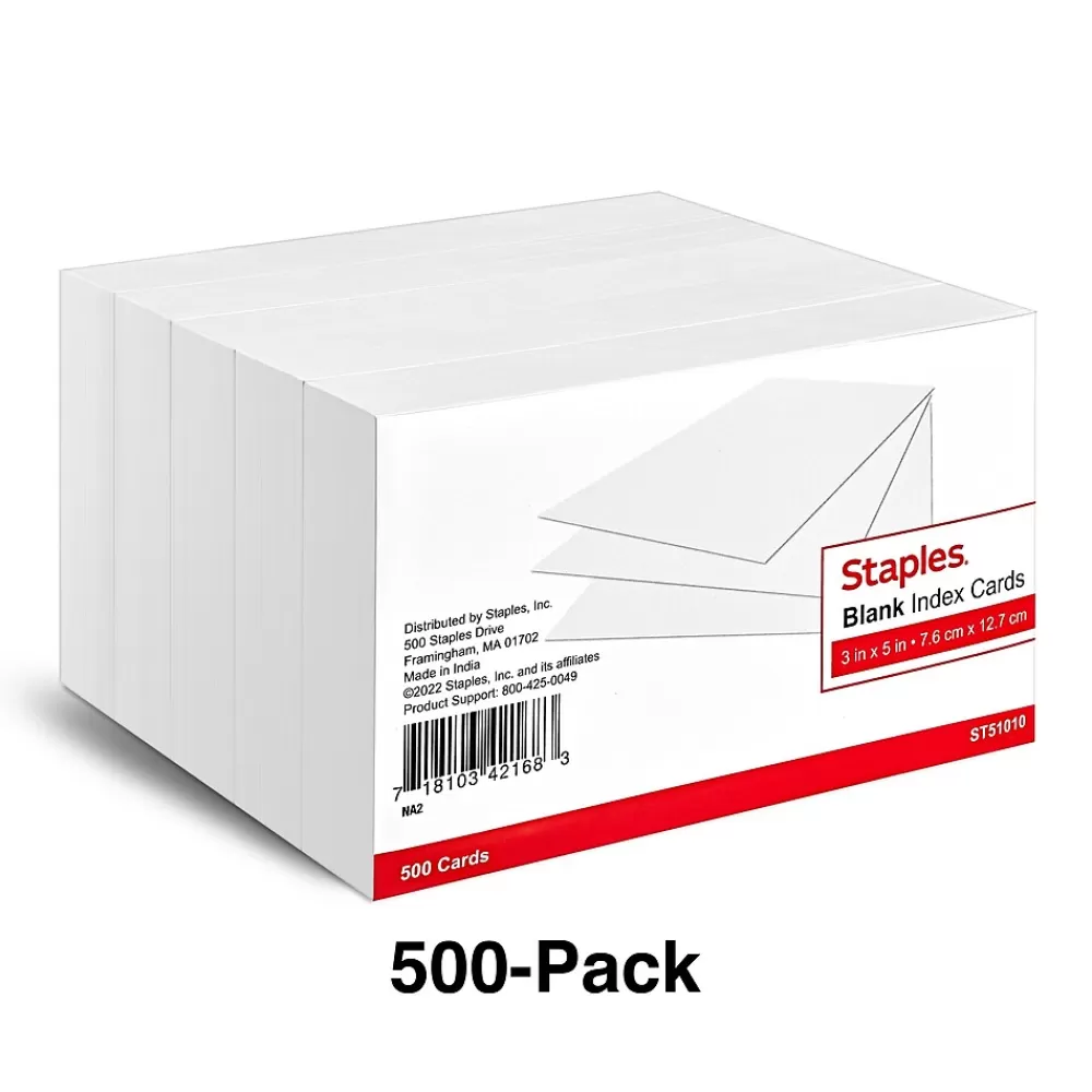 Staples 3" x 5" Index Cards, Blank, White, 500/Pack (TR51010) Flash Sale