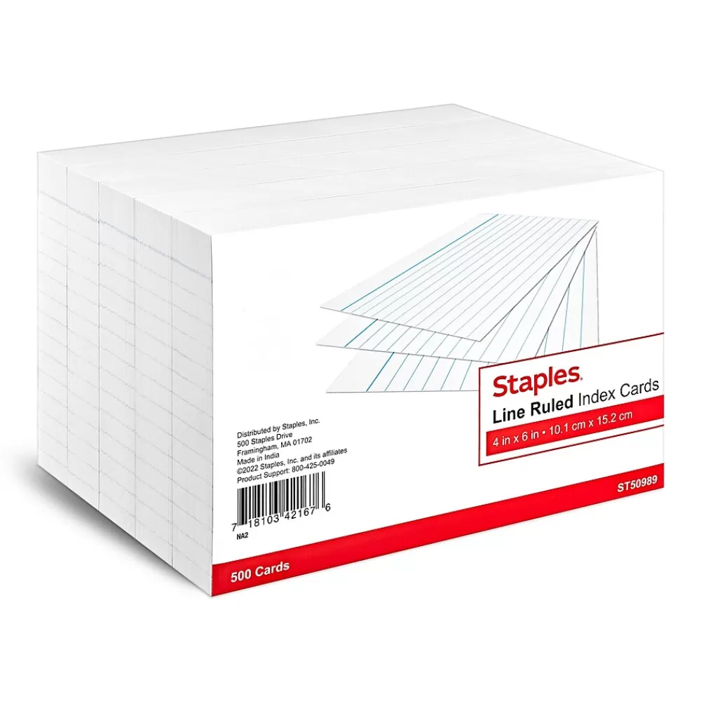 Staples 4" x 6" Index Cards, Lined, White, 500/Pack (TR50989) Outlet