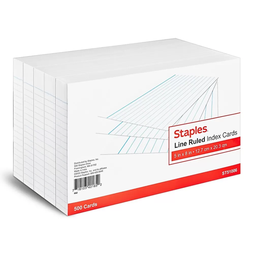 Staples 5" x 8" Index Cards, Lined, White, 500/Pack (TR51006) Outlet