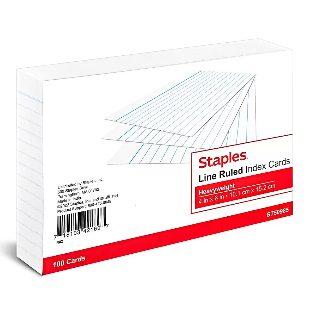 Staples ™ 4" x 6" Index Cards, Lined, White, 100/Pack (TR50985) Best