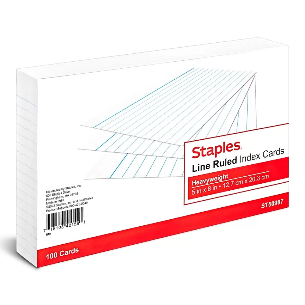 Staples ™ 5" x 8" Index Cards, Lined, White, 100/Pack (TR50987) Hot