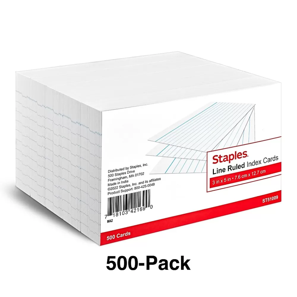 Staples 3" x 5" Index Cards, Lined, White, 500/Pack (TR51009) Shop