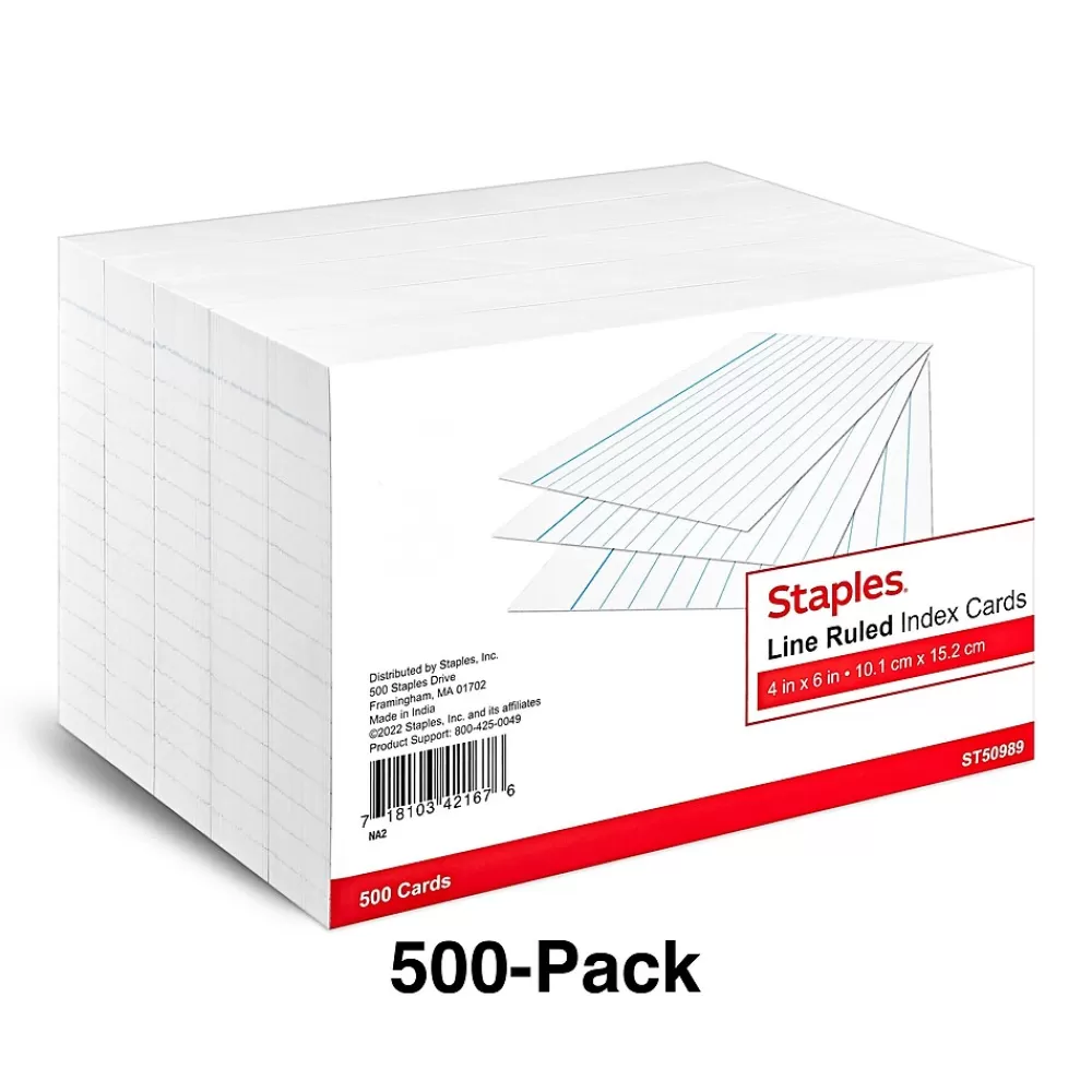 Staples 4" x 6" Index Cards, Lined, White, 500/Pack (TR50989) Outlet