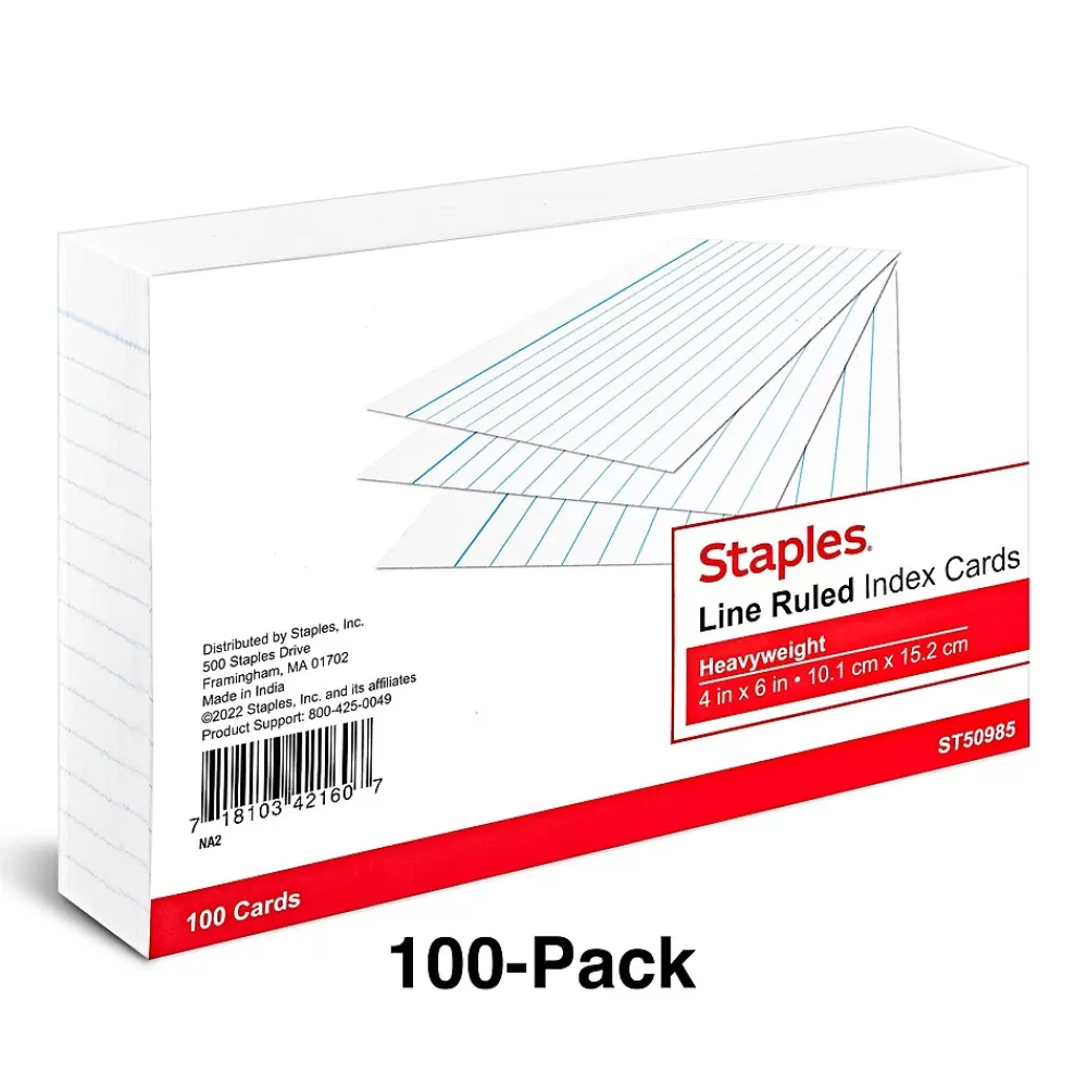 Staples ™ 4" x 6" Index Cards, Lined, White, 100/Pack (TR50985) Best