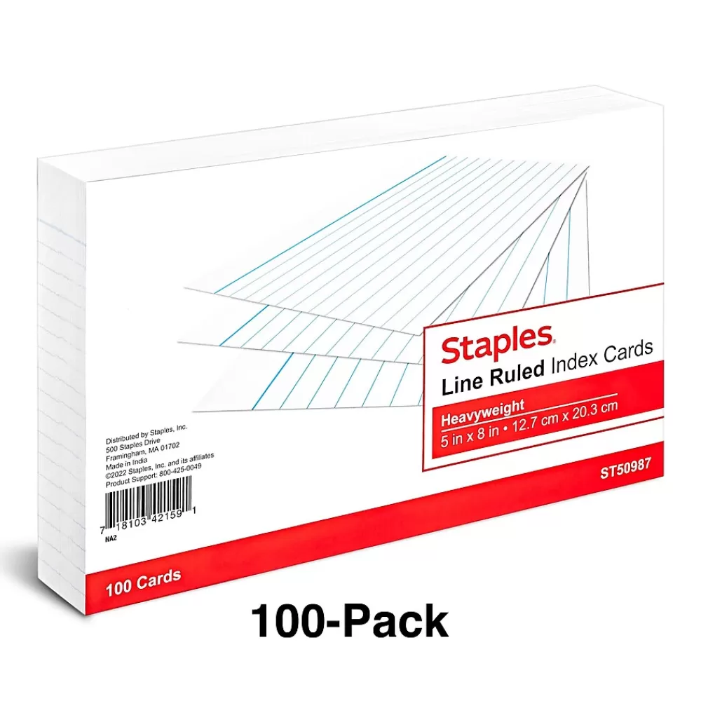 Staples ™ 5" x 8" Index Cards, Lined, White, 100/Pack (TR50987) Hot