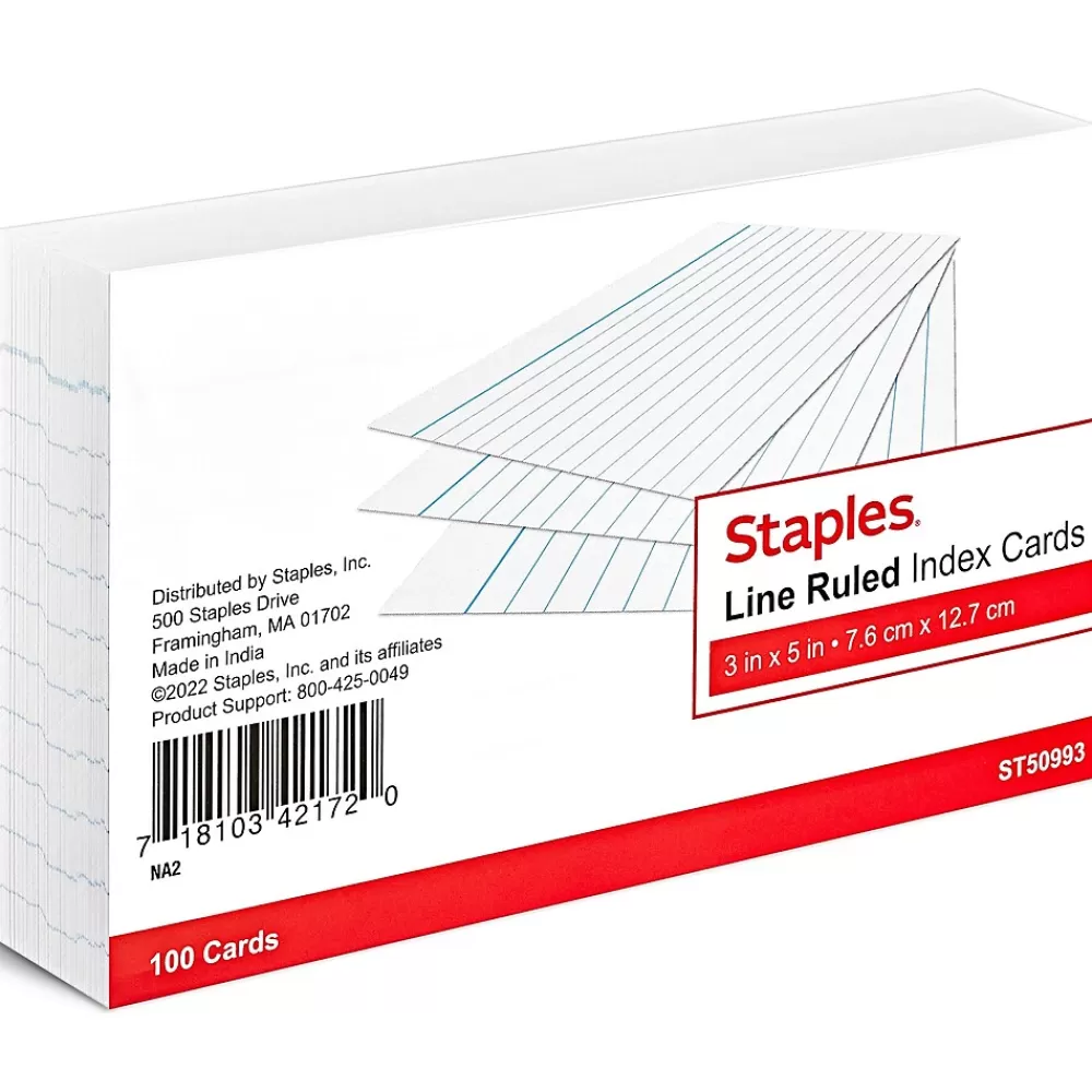 Staples 3" x 5" Index Cards, Narrow Ruled, White, 100/Pack (TR50993) Sale