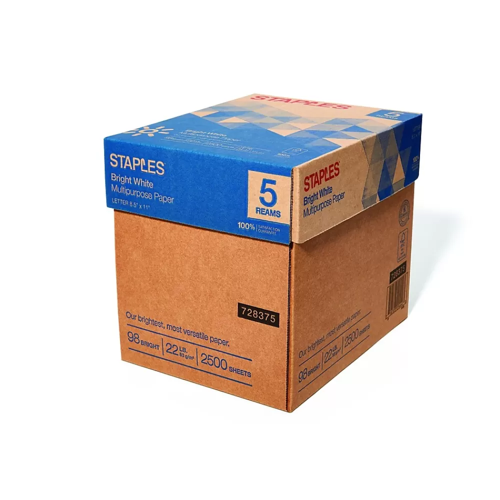 Staples 8.5" x 11" Multipurpose Paper, 22 lbs., 98 Brightness, 2500/Carton (16345-US) Cheap