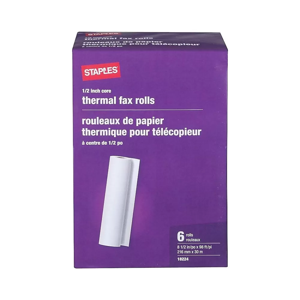 Staples ® 8.5" x 98' Thermal Fax Paper, 6 Rolls/Pack (27123/269571/18) Clearance