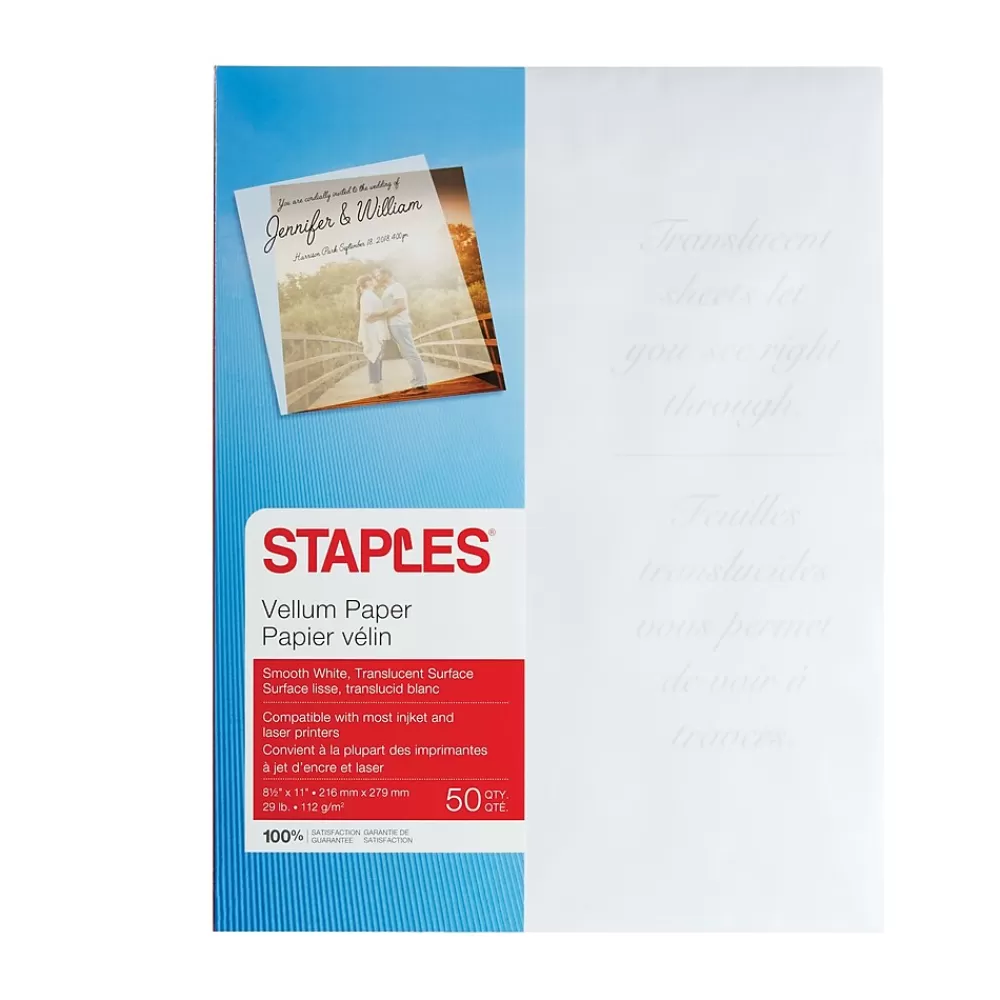 Staples 8.5" x 11" Vellum Paper, 29 lbs., 92 Brightness, 50/Pack (26232-CC) Shop