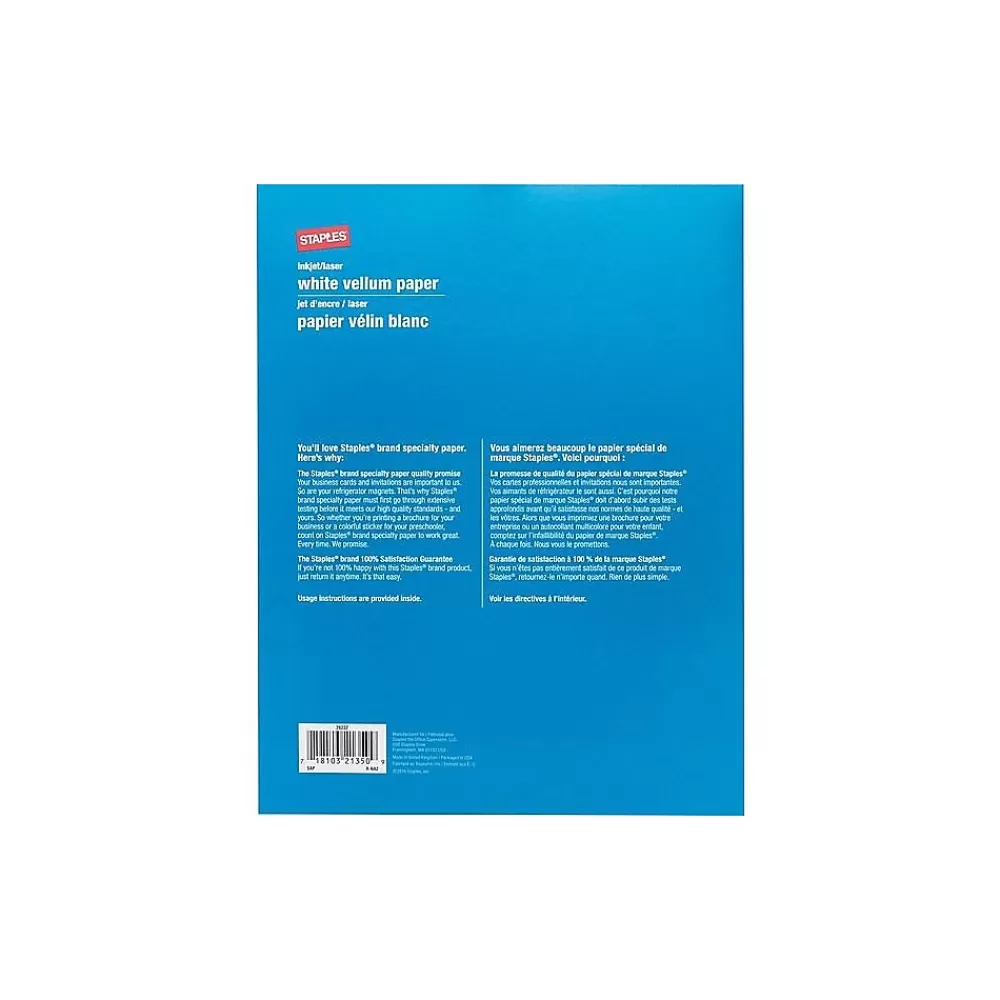 Staples 8.5" x 11" Vellum Paper, 29 lbs., 92 Brightness, 50/Pack (26232-CC) Shop