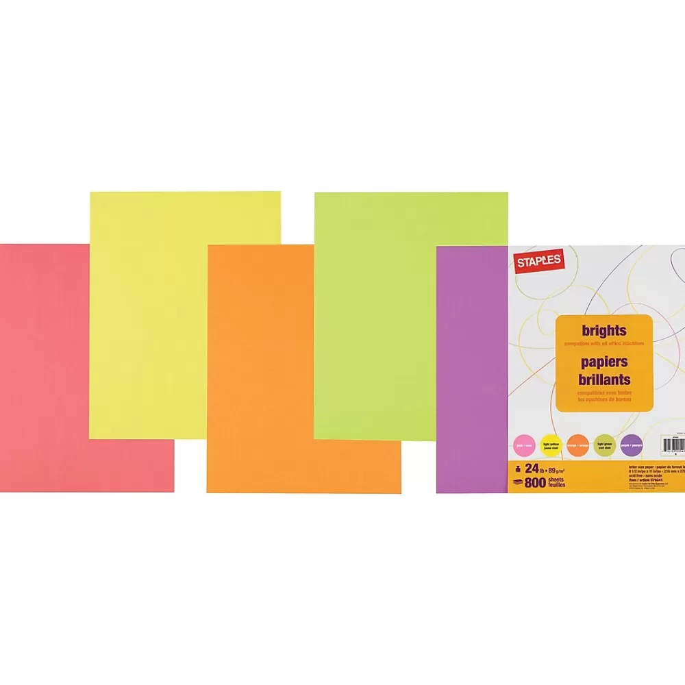 Staples ® Brights 8.5" x 11" (US letter) Multipurpose Paper, 24 lbs., 800/Ream (25492) Multicolor Outlet