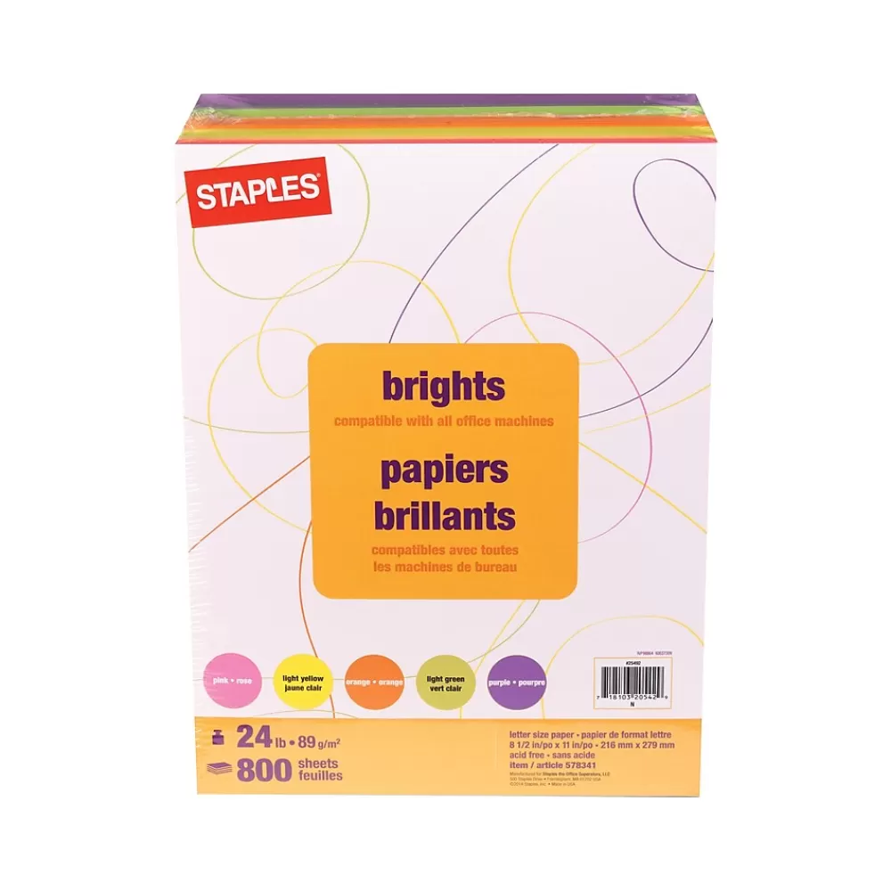 Staples ® Brights 8.5" x 11" (US letter) Multipurpose Paper, 24 lbs., 800/Ream (25492) Multicolor Outlet