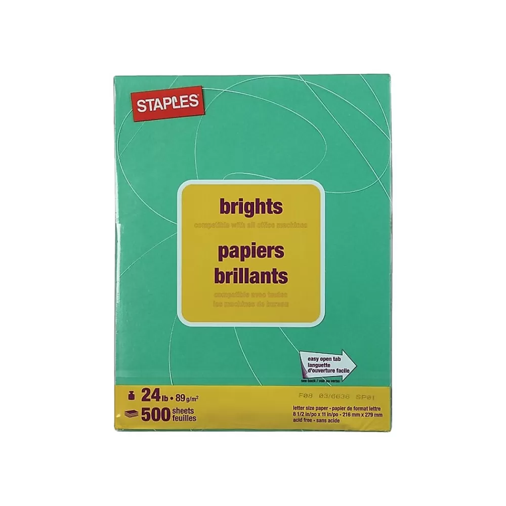 Staples Brights Multipurpose Paper, 24 lbs., 8.5" x 11", , 500/Ream (20103) Dark Green Online