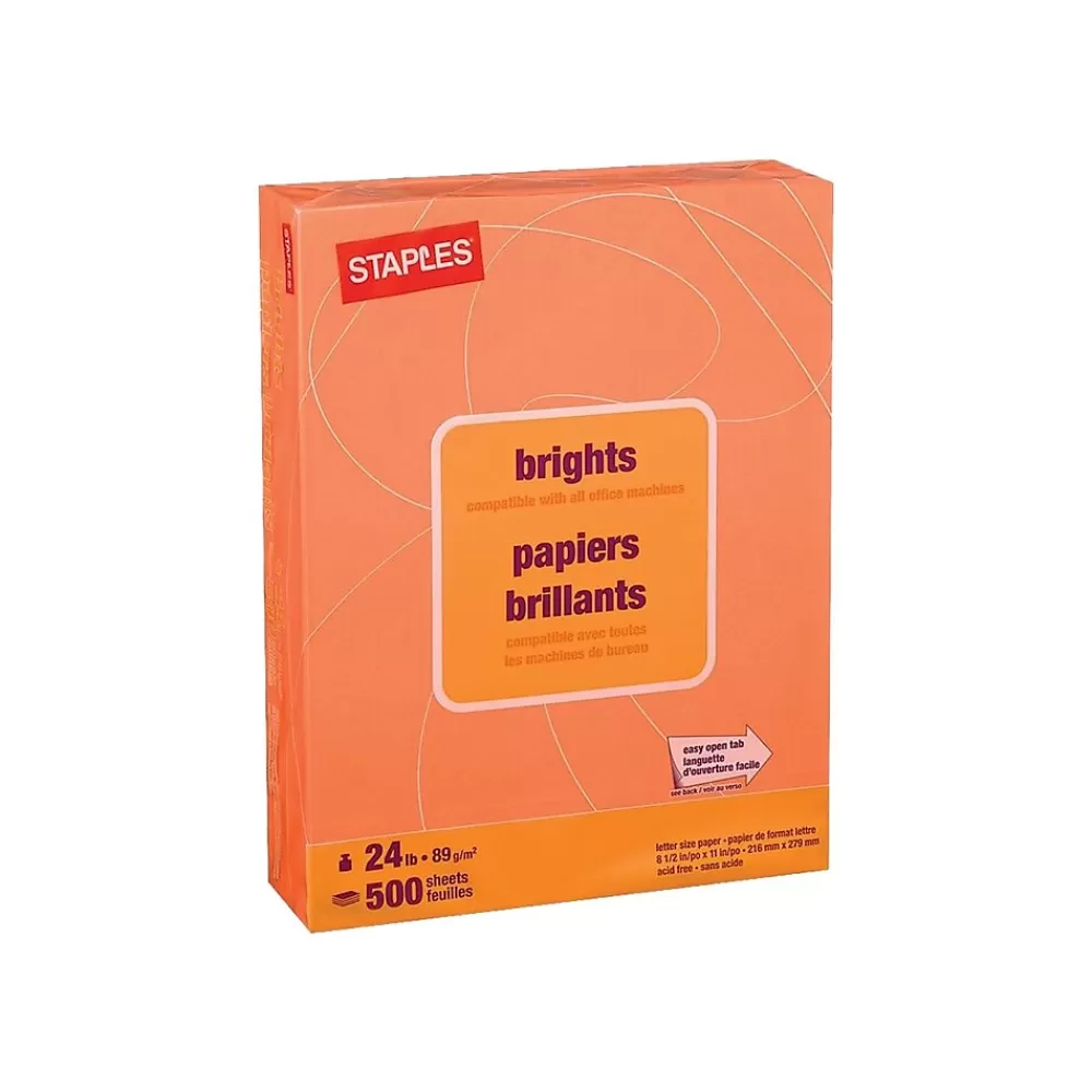 Staples Brights Multipurpose Paper, 24 lbs., 8.5" x 11", , 500/Ream (20108) Orange Flash Sale