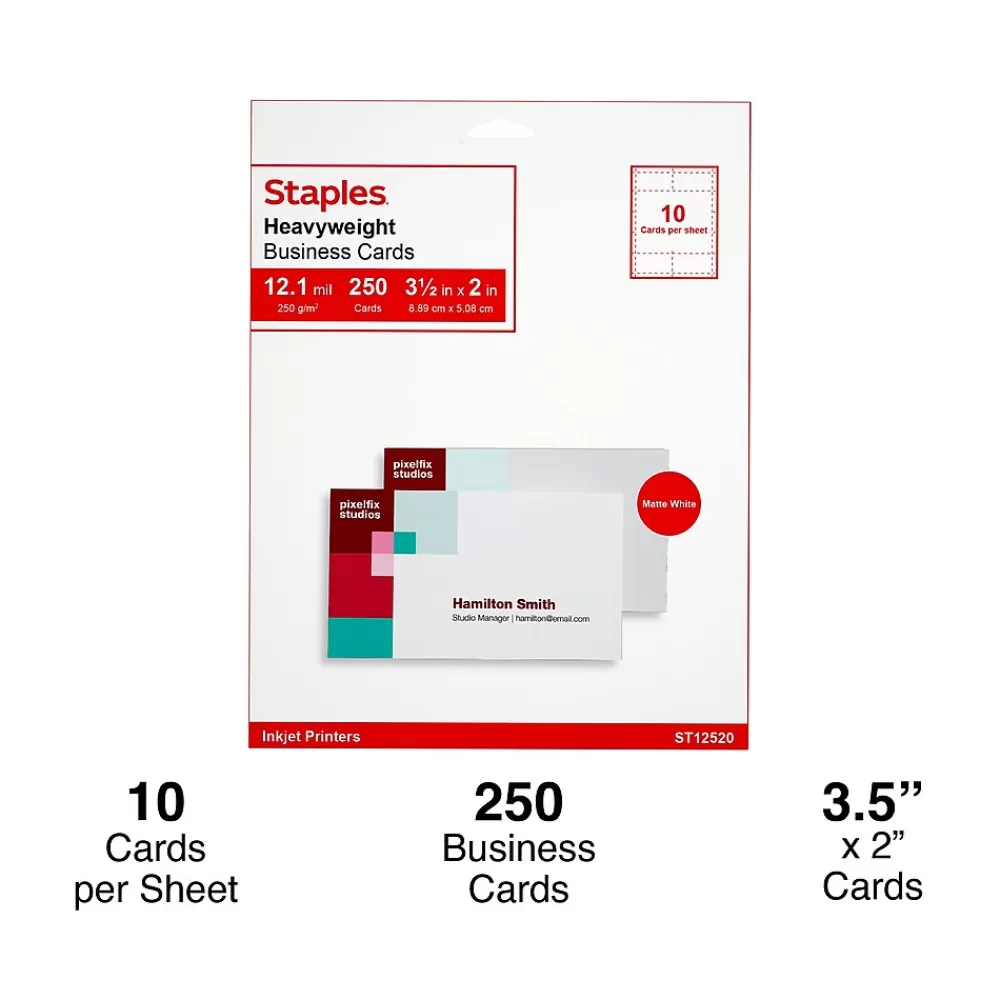 Staples ® Business Cards, 3.5" x 2", Matte White, 250/Pack (ST12520) Flash Sale