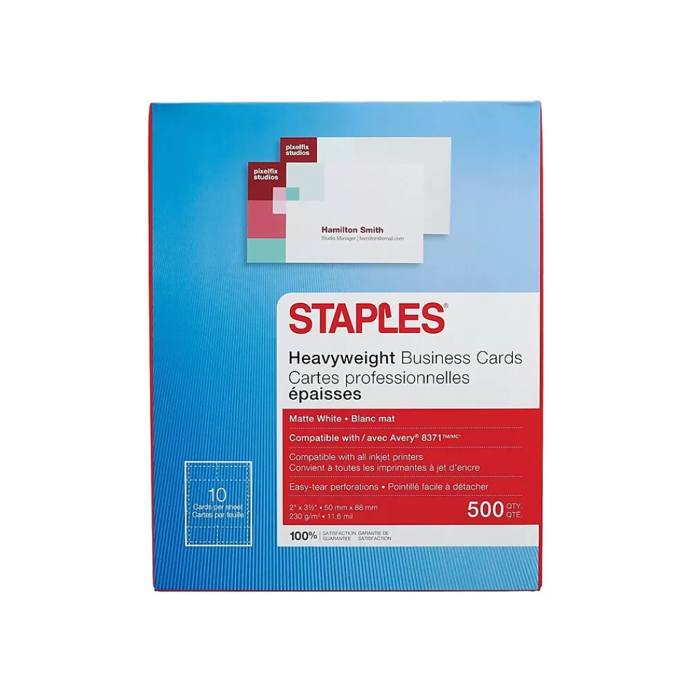 Staples Business Cards, 3.5"W x 2"L, White 500/Pack (12521) Shop