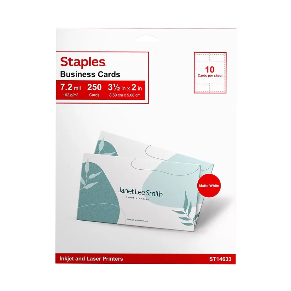 Staples Business Cards, 3.5"W x 2"L, White 250/Pack (14633-CC) Clearance