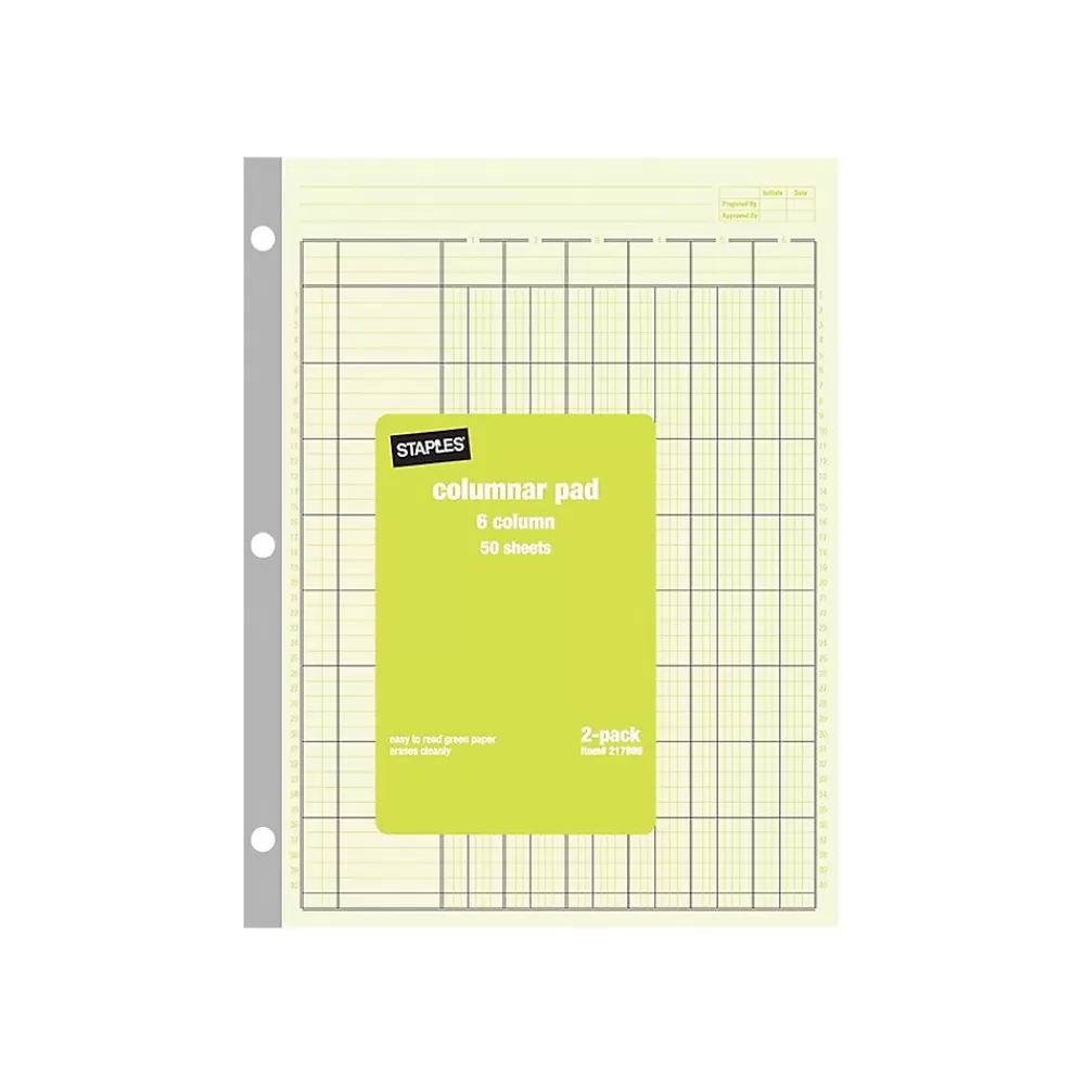 Staples Columnar Books, 100 Pages, 6 Columns, Green, 2/Pack (217869) Best Sale