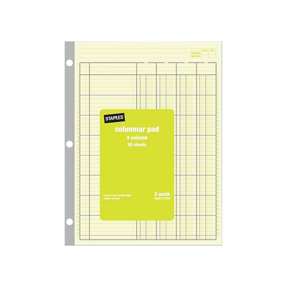 Staples Columnar Books, 100 Pages, 4 Columns, Green, 2/Pack (217844ABF) Best Sale