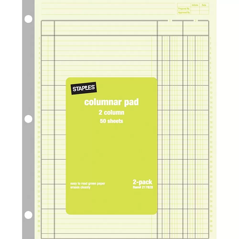 Staples Columnar Pads, 2-Columns, 50 Sheets, Green, 2/Pack (217828) Clearance