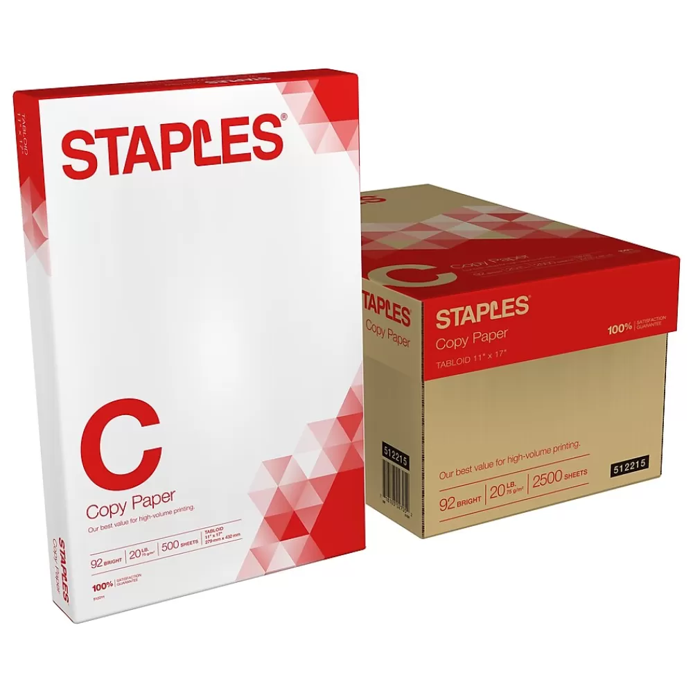 Staples Copy Paper, 11" x 17", 20 lbs., White, 500 Sheets/Ream, 5 Reams/Carton (512215) Online