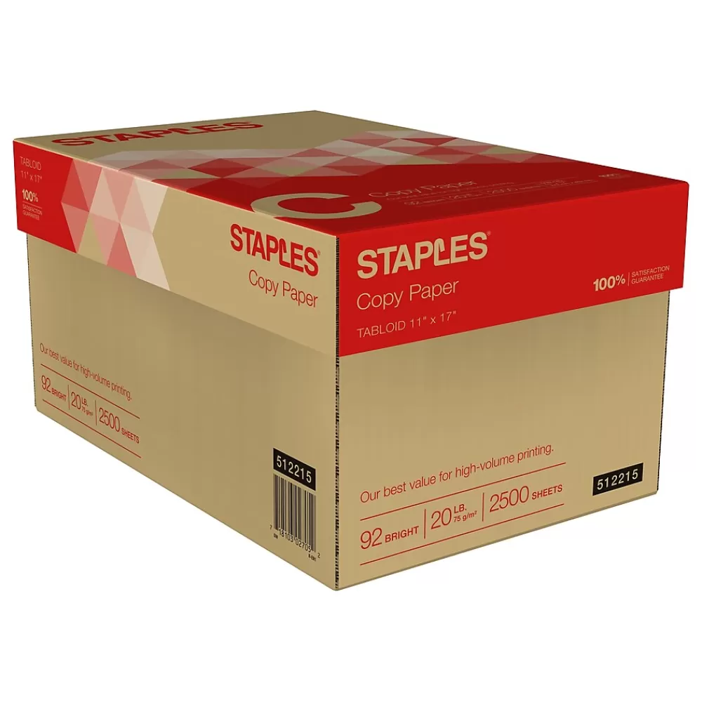 Staples Copy Paper, 11" x 17", 20 lbs., White, 500 Sheets/Ream, 5 Reams/Carton (512215) Online