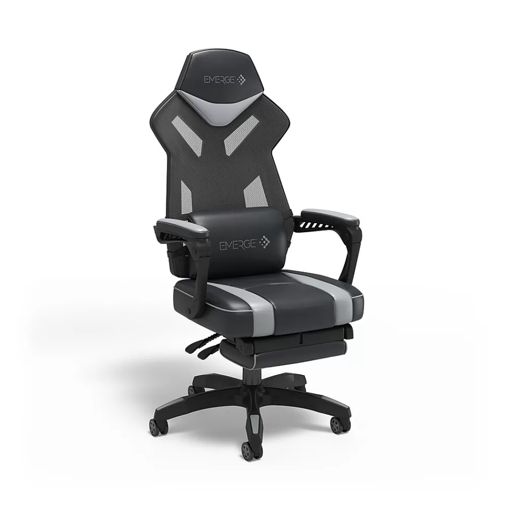 Emerge Staples Vomax Bonded Leather Ergonomic Gaming Chair, Black/Gray (61364) Best Sale