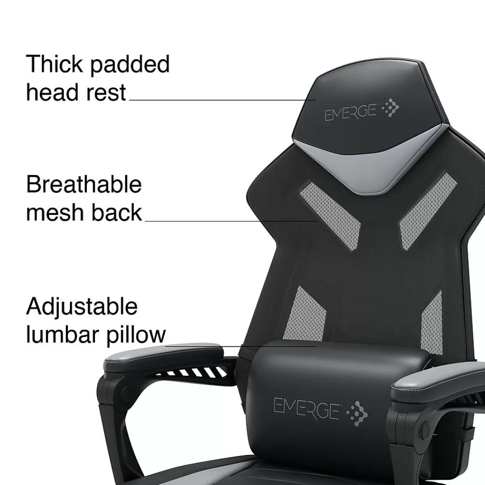 Emerge Staples Vomax Bonded Leather Ergonomic Gaming Chair, Black/Gray (61364) Best Sale