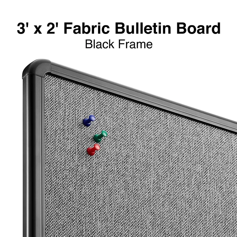 Staples Fabric Bulletin Board, Black Frame, 3' x 2' (ST61263) New