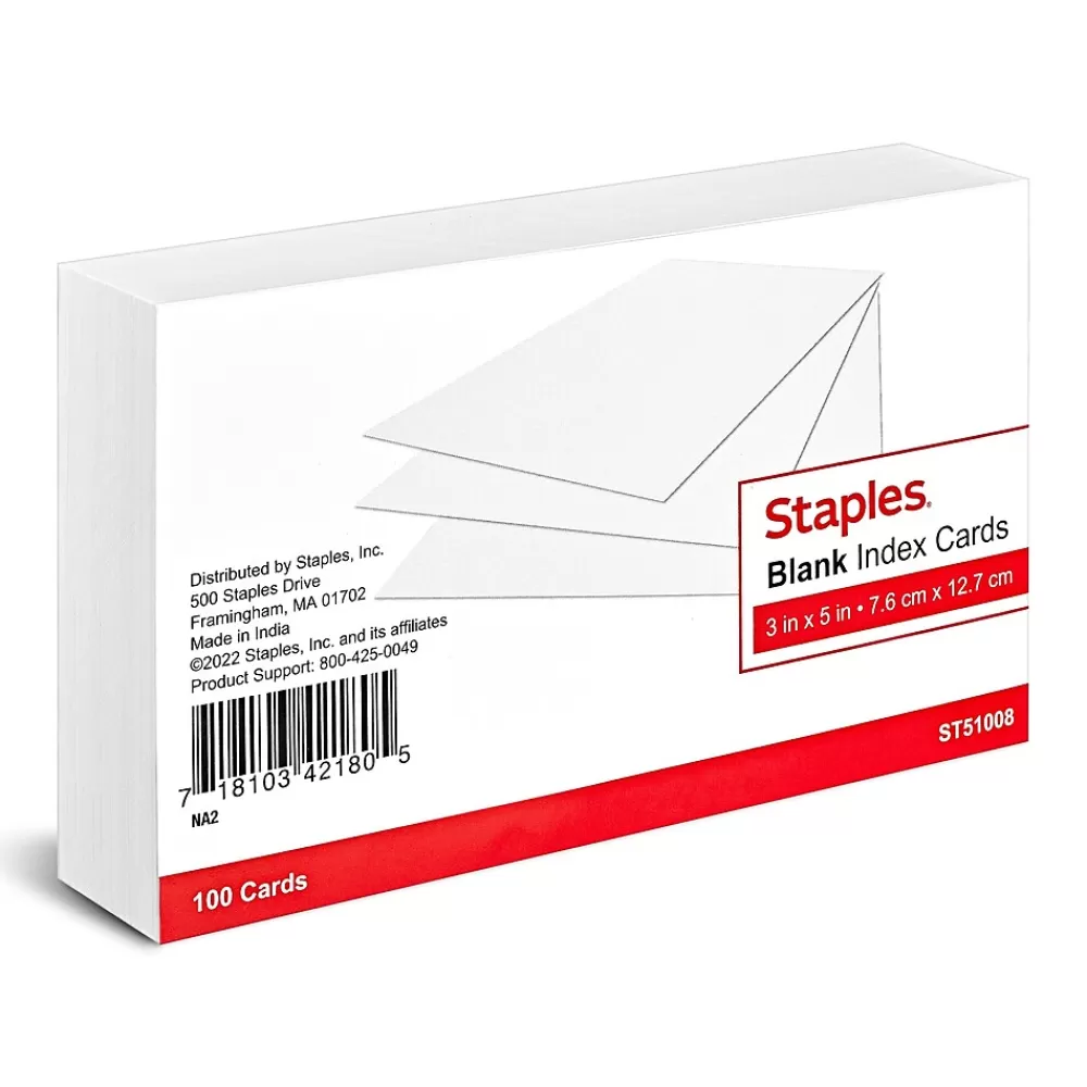 Staples ® Index Cards, 3" x 5", White, 100 Cards/Pack (ST51008-CC) Online